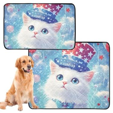 Imagem de TSENQUE Patriotic Cat USA Chapéu Balões Reutilizáveis Almofada para Xixi para Gatos Lavável Pet Tapete Impermeável Cachorro Bonito Absorvente Almofadas de Penico para Cachorros, Pequeno x Pacote com 3