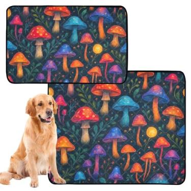 Imagem de Almofadas de xixi para cães, lavável, colorido, cogumelos para animais de estimação, gatos, tapete reutilizável para filhotes de cachorro, absorvente e impermeável para gaiola, médio + grande