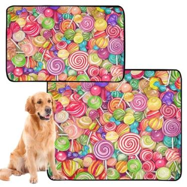 Imagem de Almofada de xixi colorida de desenho animado de pirulito, reutilizável para cães, lavável e impermeável, antiderrapante, almofadas de penico para cães, médio + grande, conjunto de 2