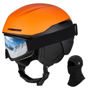 Imagem de VCOROS Capacete de esqui capacete de snowboard para adultos e jovens (óculos de esqui laranja fosco (máscara de esqui), médio)