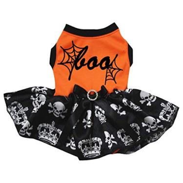 Imagem de Petitebella Vestido para cachorro Cobweb Boo (coroa laranja/preta, caveira, 3GG)