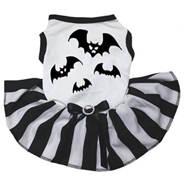 Imagem de Petitebella Camiseta branca morcego preto branco listrado tutu para cachorro (PP)