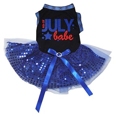Imagem de Petitebella Vestido para cachorrinho bebê de 4 de julho (preto/azul com lantejoulas, GG)
