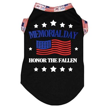 Imagem de Petitebella Camiseta preta Mermorial Day Honor The Fallen Roupas para cães (bandeira dos EUA, GG)