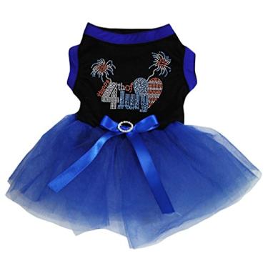 Imagem de Petitebella Vestido de cachorro de 4 de julho com strass (preto/azul royal, 2GG)