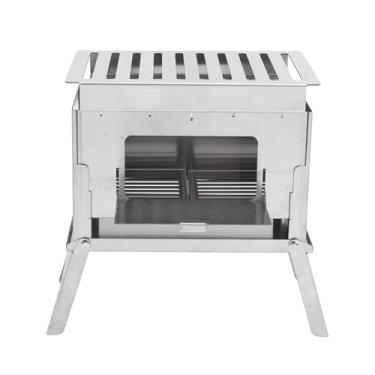 Imagem de Depisuta Fogão portátil de madeira, Estufa de tenda de acampamento de aço inoxidável Churrasco dobrável com 3 modos de cozinha para Piquenique festa, Suporta Carvão, madeira, álcool (21 * 13 * 19cm)