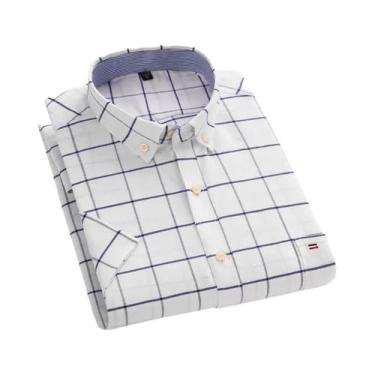 Imagem de Camisa Oxford De Algodão Masculina De Verão 6XL-7XL Manga Curta Clássi