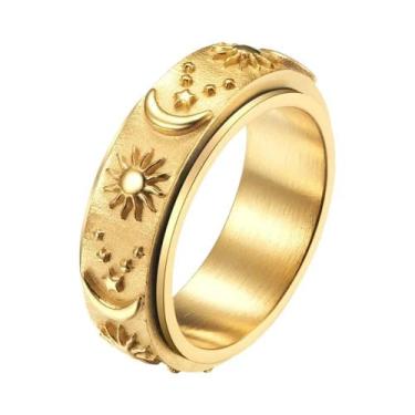 Imagem de Anel Giratório Celestial Masculino Em Aço Titânio Com Estrelas, Lua E 