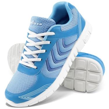 Imagem de Tênis esportivo feminino Alicegana de malha respirável, atlético, com cadarço, moderno, confortável, leve, para corrida, branco, Azul, 4.5