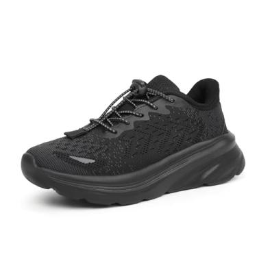 Imagem de Tobfis Tênis de corrida esportivo para meninos e meninas com suporte de arco elástico leve e respirável (bebê/criança pequena/criança grande), Preto, 10 Toddler