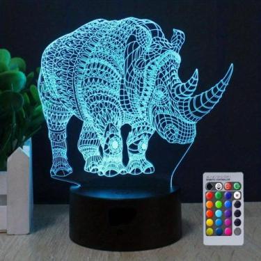 Imagem de Luz noturna, rinoceronte, animais, LED, mudança de cor 3D para criança