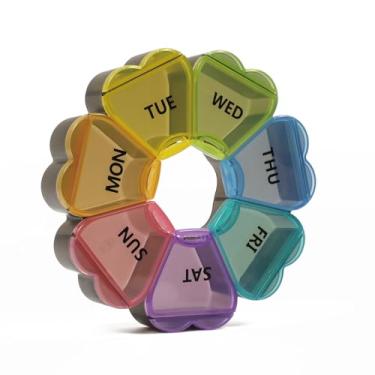 Imagem de Lindo recipiente de vitaminas para viagens – Caixa de comprimidos circular divertida, organizador semanal de 7 dias, estojo de comprimidos de coração, organizador de comprimidos portátil de