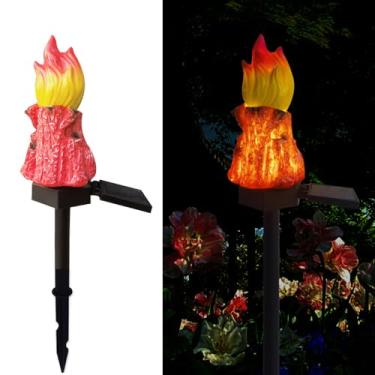 Imagem de YZYOE Luzes vermelhas de fogueiras alimentadas por energia solar, luminária de chão de tocha vermelha fofa de resina decorativa de jardim, luzes LED sem fio à prova d'água.