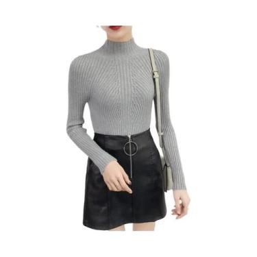 Imagem de Suéter Feminino De Gola Alta Slim Fit Para Outono Inverno, Pulôver Bás