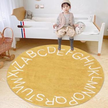 Imagem de Poowe ABC Round Kids Rug Children Educational Rugs,Faux Wool Alphabet Baby Crawling Mats, Activity Centerpiece Play Mat - Ideal Gift for Boys Girls Bedroom Play/Game Room-Round 47.2",Yellow