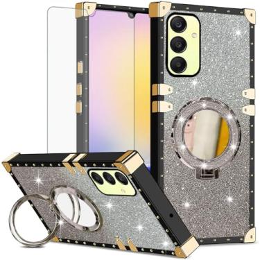 Imagem de Asuwish Capa de celular para Samsung Galaxy A25 5G capa magnética com protetor de tela de vidro temperado e espelho brilhante brilhante anel resistente à prova de choque suporte rígido A 25 25A