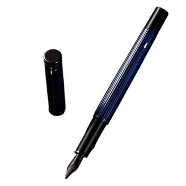Imagem de AMSOH Caneta-tinteiro de metal azul/vermelha/preta, qualidade de luxo, estudante, financeiro, material escolar, material de escritório, canetas, artigos de papelaria (mar azul, médio)
