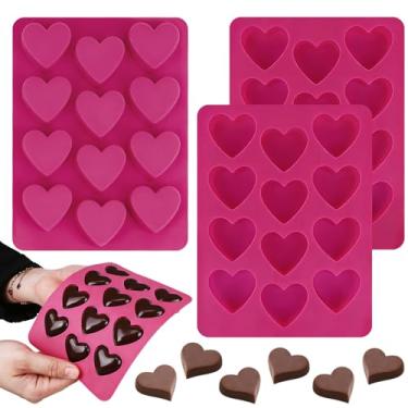 Imagem de Mototo 3 peças mini molde de silicone coração 12 cavidades pequena bandeja de gelo rosa coração molde de chocolate para fazer cubos de açúcar, iogurte, adestramento de cães, vela, cera derrete gomas
