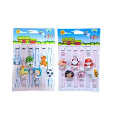 Imagem de Prendedor de chupeta silicone c/ 6 unidades MENINA MENINO - Baby Paco,