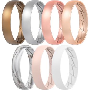 Imagem de ThunderFit Anéis de silicone para ele e ela, pulseiras de noivado de borracha unissex - pacote variado de 1/4/5/7/8, 7.5 - 8 (18.20mm), Silicone, Sem pedra preciosa