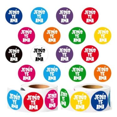 Imagem de Rolo de adesivos espanhóis Jesus Love You - 500 peças de adesivos decorativos religiosos cristãos autoadesivos para embrulho de presente, artesanato infantil, eventos da igreja, diário da Bíblia