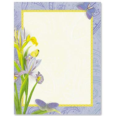Imagem de Paperdirect Papel de papelaria com tema de primavera de íris e borboletas, papel de borda, papel timbrado 21 x 28 cm, 25 folhas, papel de escrita premium elegante, papel decorativo para impressora