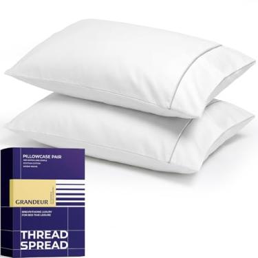 Imagem de THREAD SPREAD Conjunto de 2 fronhas King 100% algodão egípcio - Fronhas de algodão luxuosas da série 2000 King Size (53 cm x 104 cm, branca), capas de travesseiro de qualidade de hotel com fecho de