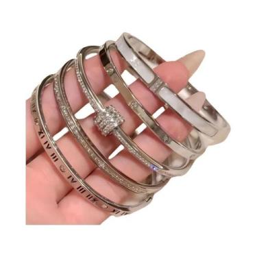 Imagem de Conjunto De 5 Pulseiras Empilháveis De Aço Inoxidável Prateado Com Zir