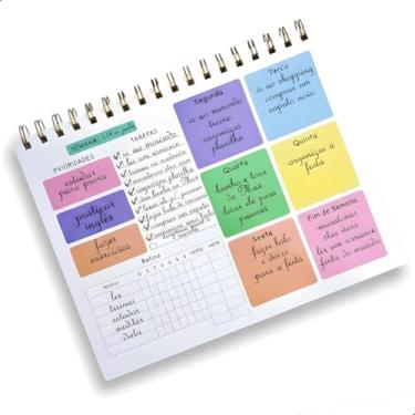 Imagem de Planner Semanal com 50 Folhas, Capa de Acetato e Aramado, Organizador Colorido com Divisões Completo, Anotações, Tarefas, Prioridades e Rotina, Planner Semanal de Mesa