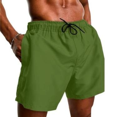 Imagem de Short Tactel Masculino Praia Liso com Bolsos Cós Elástico Cordão Ajustável-Masculino