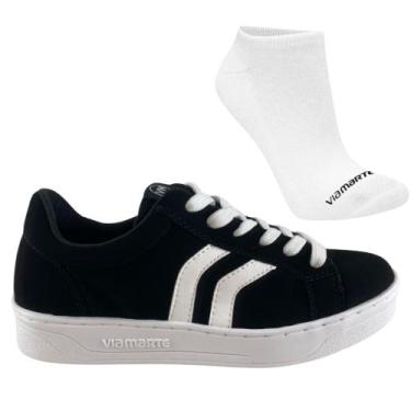 Imagem de Kit Tênis Via Marte 064-001 Feminino e Meia, 35, Preto, Branco, Femini