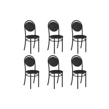 Imagem de Cadeira Sala de Jantar 190 Aço Kit 6 Uni Preto/Corano Preto - Carraro