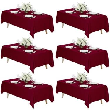 Imagem de Fixwal Pacote com 6 toalhas de mesa bordô para mesa retangular, tecido de poliéster 177 x 300 cm, capas retangulares de 1,8 a 2,4 m para festas, banquetes, jantares, casamentos, formaturas
