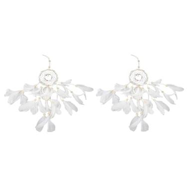 Imagem de Coletores de sonhos de LED artesanais fofos apanhadores de sonhos de penas de boa sorte com luzes LED para janela de parede, estante de livros, decoração suspensa branca 19,3 x