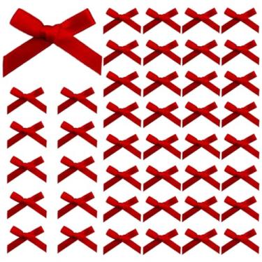 Imagem de 100 peças de mini laços - laço de cetim pequeno de 4 cm para artesanato, embrulho de presente, scrapbook de costura - decoração de caixa de presente de lembrancinhas de festa de casamento (vermelho)