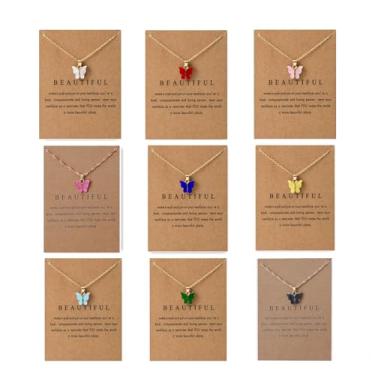 Imagem de ZZ ZINFANDEL Conjunto de 9 peças de colar de borboleta para mulheres, colorido, acrílico, delicado, pingente de borboleta, ajustável, gargantilha de inseto, presente de Dia dos Namorados, Large, Metal