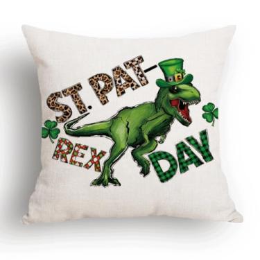 Imagem de Capa de travesseiro de Dia de São Patrício 45,7 x 45,7 cm – Rex Days Dinosaur Shamrock Holiday Decor Fronha para quarto de crianças, sofá, sala de estar, destaque divertido do dia de São Patrício