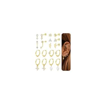 Imagem de LOYALLOOK Brincos femininos hipoalergênicos de aço inoxidável cirúrgico 20G, banhado a ouro 14 K, brincos de argola de cartilagem para vários piercings, Small, Aço inoxidável, Zircônia cúbica