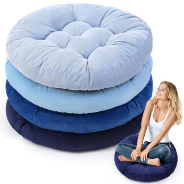 Imagem de Jerify Almofadas de chão 55 x 55 cm redondas quadradas grandes almofadas de chão para sala de aula adulto meditação piquenique festa almofada para sentar presente de Natal (redondo, azul sujo, 4 peças