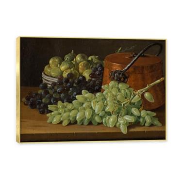 Imagem de Moldura dourada. Arte vintage emoldurada de frutas mortas, pintura clássica de cozinha country, decoração de parede de casa de fazenda quente para sala de jantar e cozinha. B58. 50 x 70 cm - 19,6 x