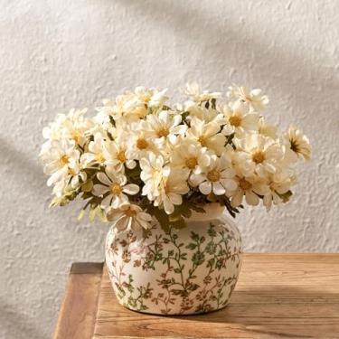 Imagem de SIDUCAL Vaso de cerâmica verde e bege com renda de boca larga, vasos rústicos chinoiserie rachados de 12 cm, vaso retrô pastoral para decoração de casa, mesa, sala de estar, banheiro, prateleira