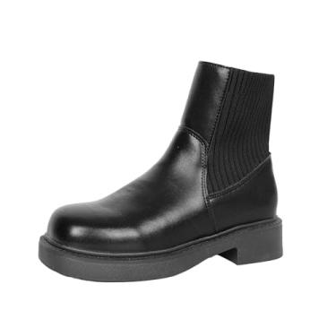 Imagem de Bota feminina de bico quadrado com manga e salto baixo grosso para uso casual primavera verão, Preto, 38