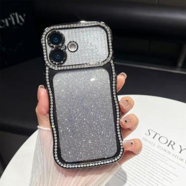 Imagem de ZTOFERA Capa de diamante brilhante para iPhone 14 Plus/15 Plus, moldura ondulada encaracolada com cartão de padrão gradiente, TPU macio fino e capa protetora completa para câmera, design bonito e
