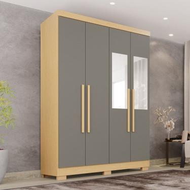 Imagem de Guarda-roupa Casal com Espelho 4 Portas 2 Gavetas França Espresso Móveis Jequitibá/Granizo