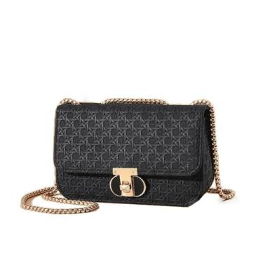 Imagem de CHENXIAOHONG Bolsa feminina pequena com corrente, bolsa transversal feminina elegante, bolsa de ombro feminina para festa e uso diário(Preto)