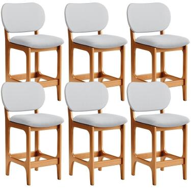 Imagem de Kit 06 Banquetas Baixa Bar Cozinha E Sala De Jantar Fixa Betta L02 Imbuia Linho Cinza - Lyam Decor
