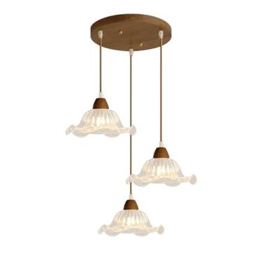Imagem de Luminária pendente de madeira, estilo nórdico moderno, com vidro transparente, ideal para hall de entrada, varanda, cozinha, quarto, cafeteria, sala de jantar, ilha, escola, armazém ou para