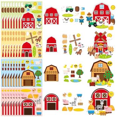 Imagem de CY2SIDE Adesivo de animais de fazenda grande artesanato para crianças - 36 peças 24 cm tamanho grande cena de rosto de celeiro, faça suas próprias folhas de adesivos de fazenda para atividades