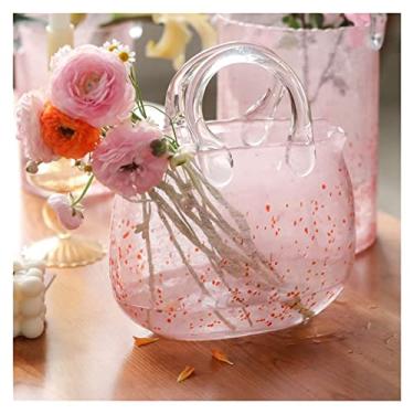 Imagem de Vasos para Flores Balde Rosa Bolsa de Vidro Decoração de Casa Vaso de Flores Peça de Decoração Criativa Internet Celebridade Estilo Vaso Hidropônico Retro Vaso Decorativo Doméstico (Médio)