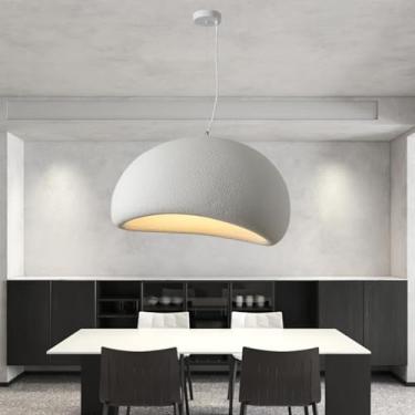 Imagem de Luminária Pendente para Mesa de Jantar, Estilo Japonês Wabi-Sabi, Soquete E27, Polietileno Branco, Altura Ajustável, Lustre Moderno e Criativo para Sala de Estar, Sala de Jantar e Cozinha (A